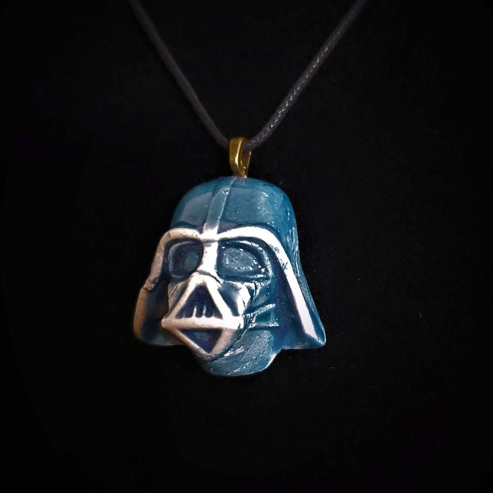 Handmade Ceramic Persian Blue Darth Vader Pendant Necklace